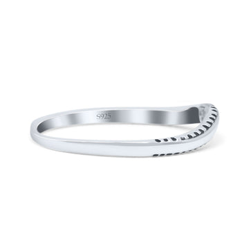 Signature V Curved Shape Chevron Half Eternity Dainty Oxidized Band